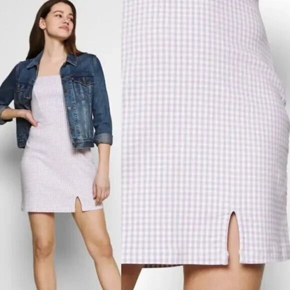 Hollister Purple Lavender Gingham Check Bare Structured Mini Dress Size XS - Picture 9 of 13
